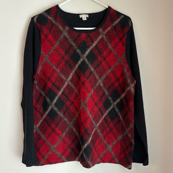J. Jill Women Argyle Wool blend knit red black sweater long sleeve size Large! - Picture 1 of 8